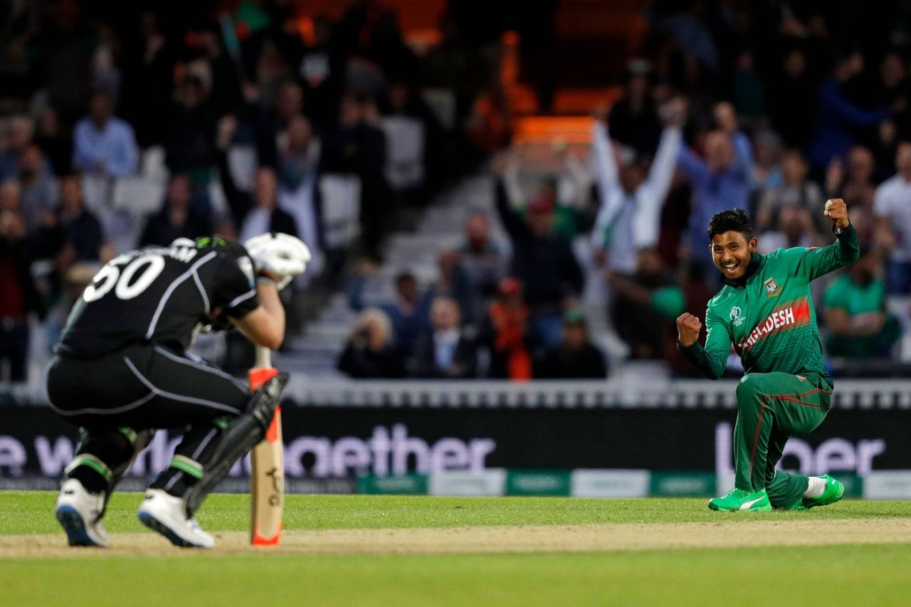Mosaddek Hossain gets rid of James Neesham, Bangladesh v New Zealand, World Cup 2019, The Oval, June 5, 2019
