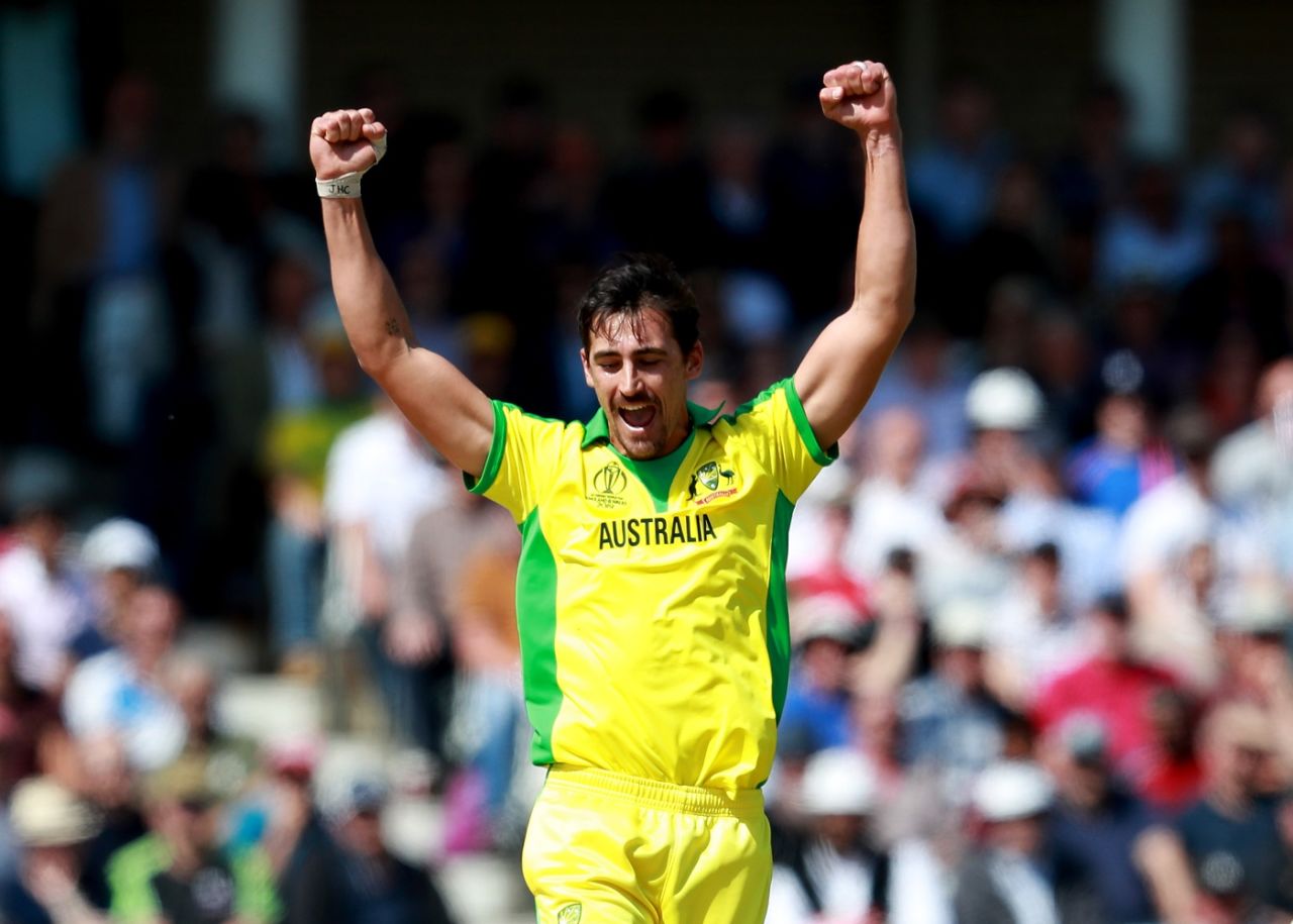 Mitchell Starc celebrates after dismissing Chris Gayle, Australia v West Indies, World Cup 2019, Trent Bridge, June 6, 2019