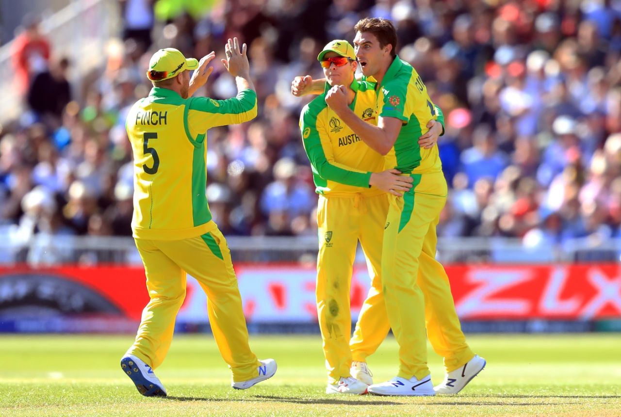Pat Cummins celebrates after removing Shai Hope, Australia v West Indies, World Cup 2019, Trent Bridge, June 6, 2019