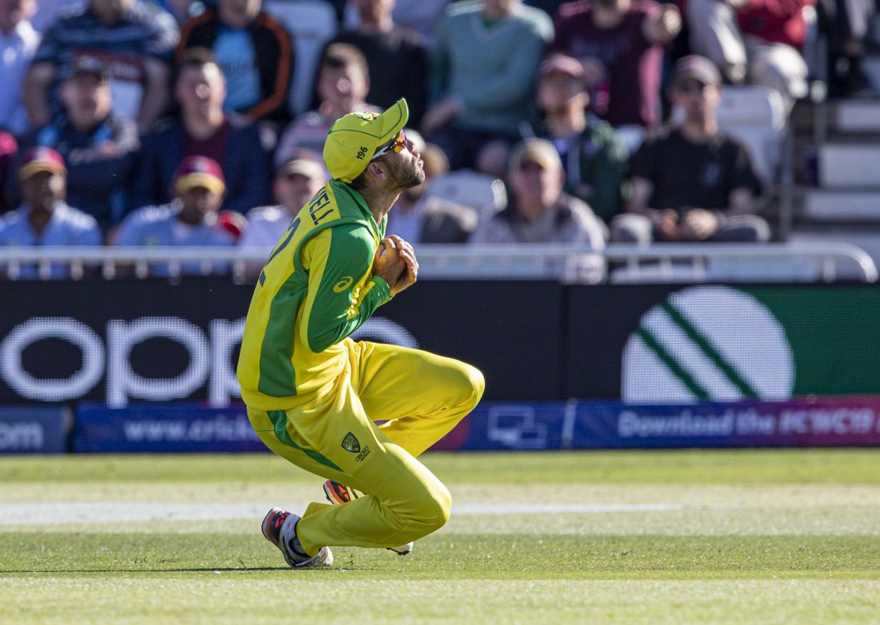 Glenn Maxwell takes a sharp catch to dismiss Andre Russell, Australia v West Indies, World Cup 2019, Trent Bridge, June 6, 2019