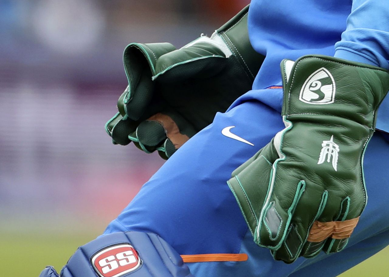 The dagger logo on the back of MS Dhoni's keeping gloves, which came under the scanner during the World Cup, Southampton, June 5, 2019