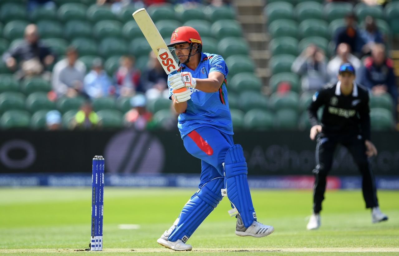 Hazratullah Zazai plays a shot, Afghanistan v New Zealand, World Cup 2019, Taunton, June 8, 2019