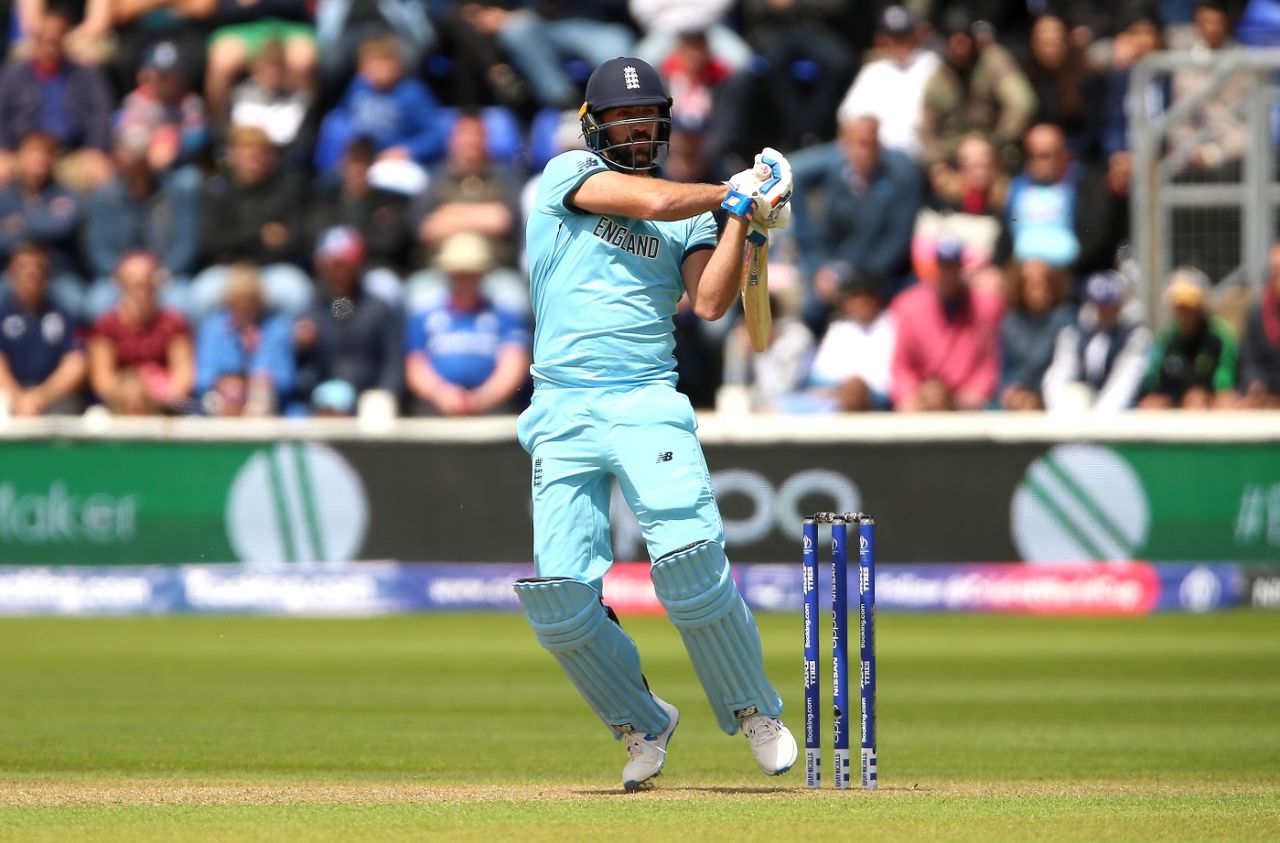 Liam Plunkett plays a pull shot, England v Bangladesh, World Cup 2019, Cardiff, June 8, 2019