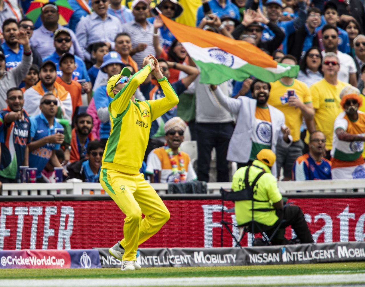 Nathan Lyon gets underneath a catch, Australia v India, World Cup 2019, The Oval, June 9, 2019