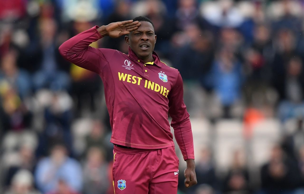 At ease: Sheldon Cottrell provided the early breakthrough for West Indies, South Africa vs West Indies, World Cup 2019, Southampton, June 10, 2019