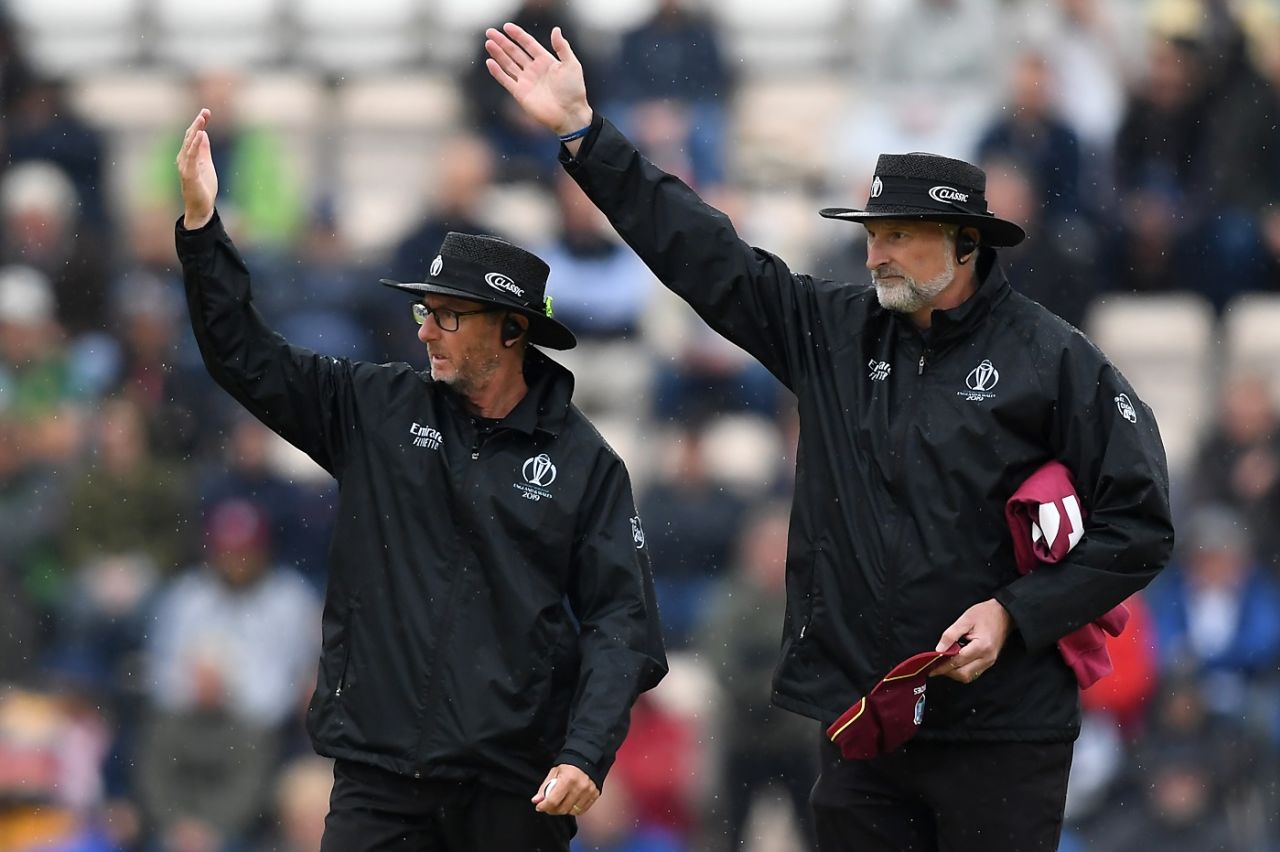 The umpires call for covers following rain in Southampton, South Africa vs West Indies, World Cup 2019, Southampton, June 10, 2019