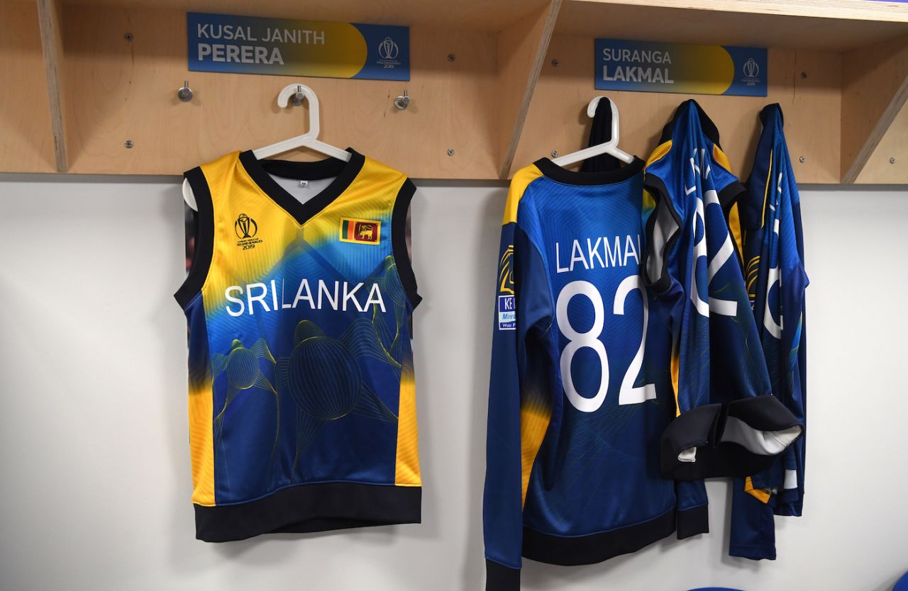 Jerseys of Kusal Perera and Suranga Lakmal in the dressing room, Bangladesh v Sri Lanka, World Cup 2019, Bristol, June 11, 2019