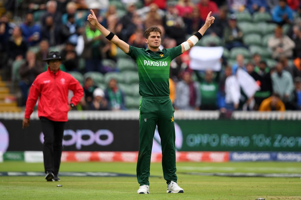 Shaheen Afridi celebrates the wicket of Glenn Maxwell, Australia v Pakistan, World Cup 2019, Taunton, June 12, 2019