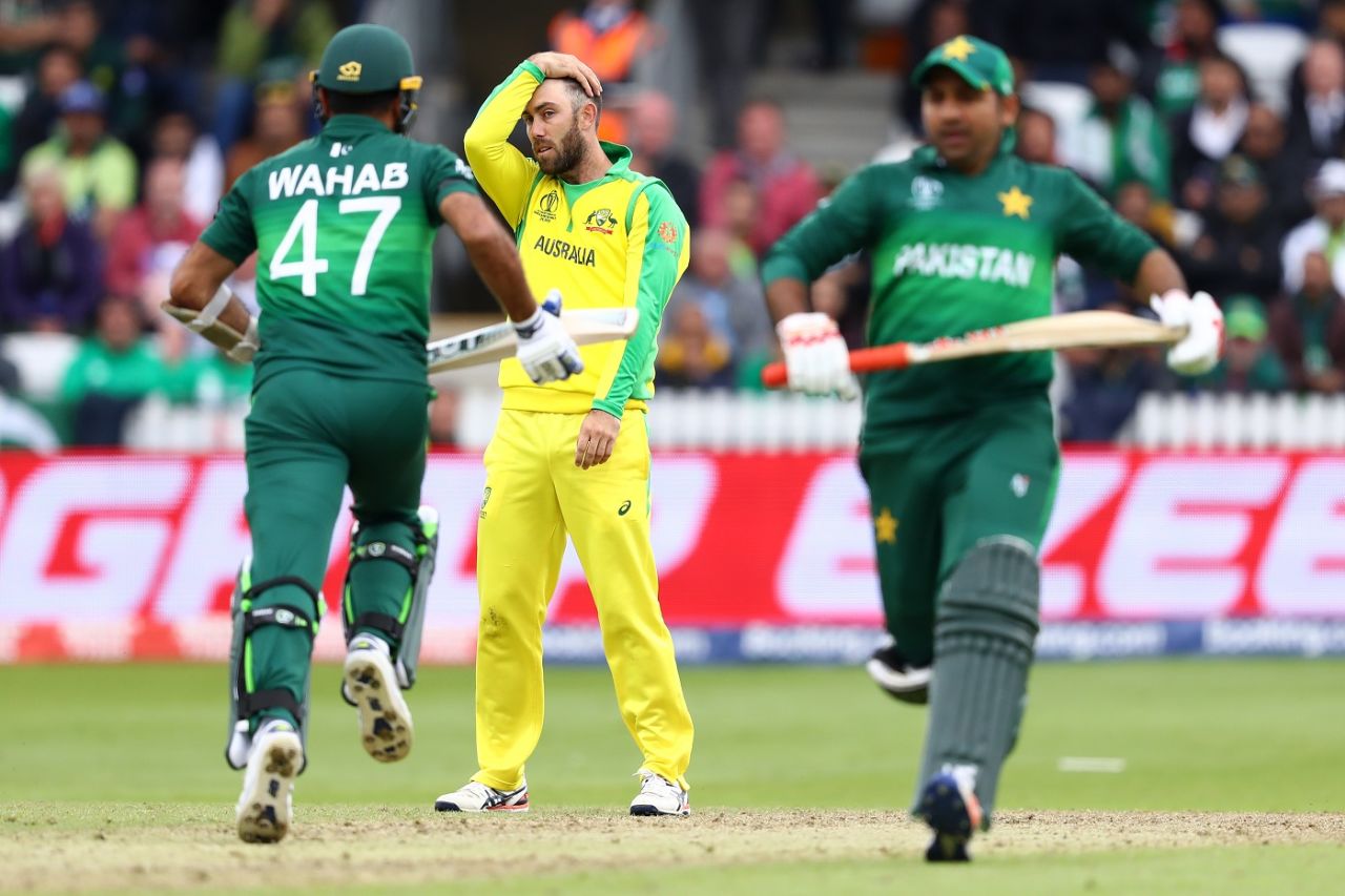 Wahab Riaz and Sarfaraz Ahmed partnership leaves Glenn Maxwell frustrated, Australia v Pakistan, World Cup 2019, Taunton, June 12, 2019