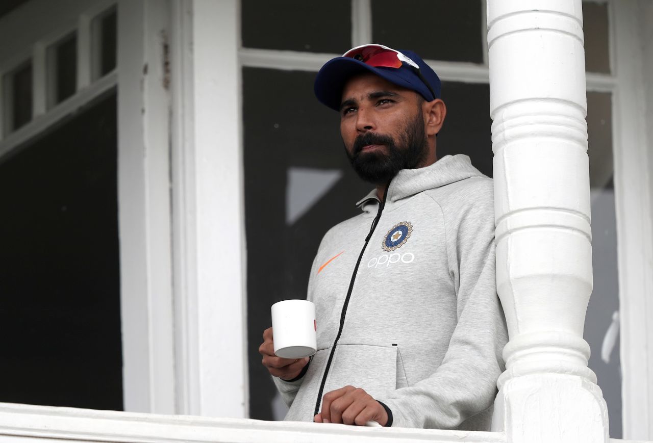 Mohammed Shami watches on, India v New Zealand, World Cup 2019, Trent Bridge, June 13, 2019