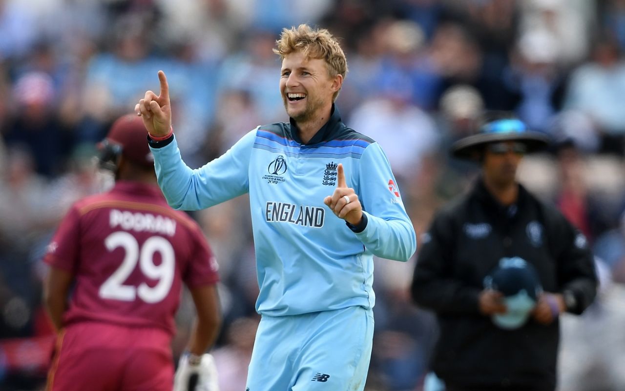 Joe Root does his best impression of the Ian Botham celebration, England v West Indies, World Cup 2019,  Southampton, June 14, 2019