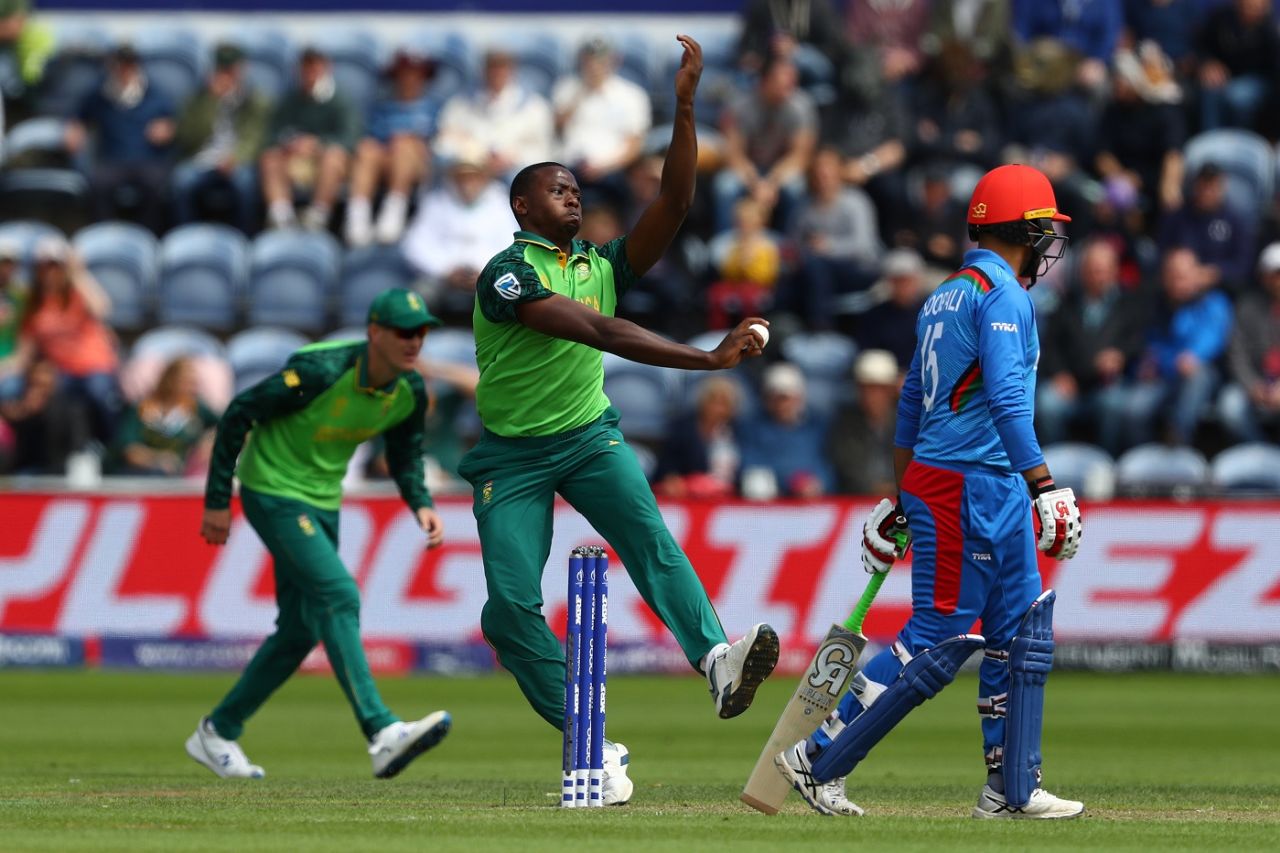 Kagiso Rabada got South Africa's first wicket of the day, Afghanistan v South Africa, World Cup 2019, Cardiff, June 15, 2019