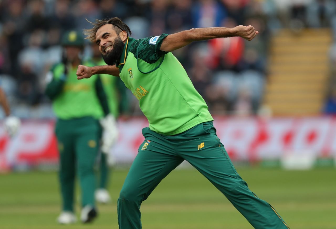 Imran Tahir celebrates taking the wicket of Asghar Afghan, Afghanistan v South Africa, World Cup 2019, Cardiff, June 15, 2019