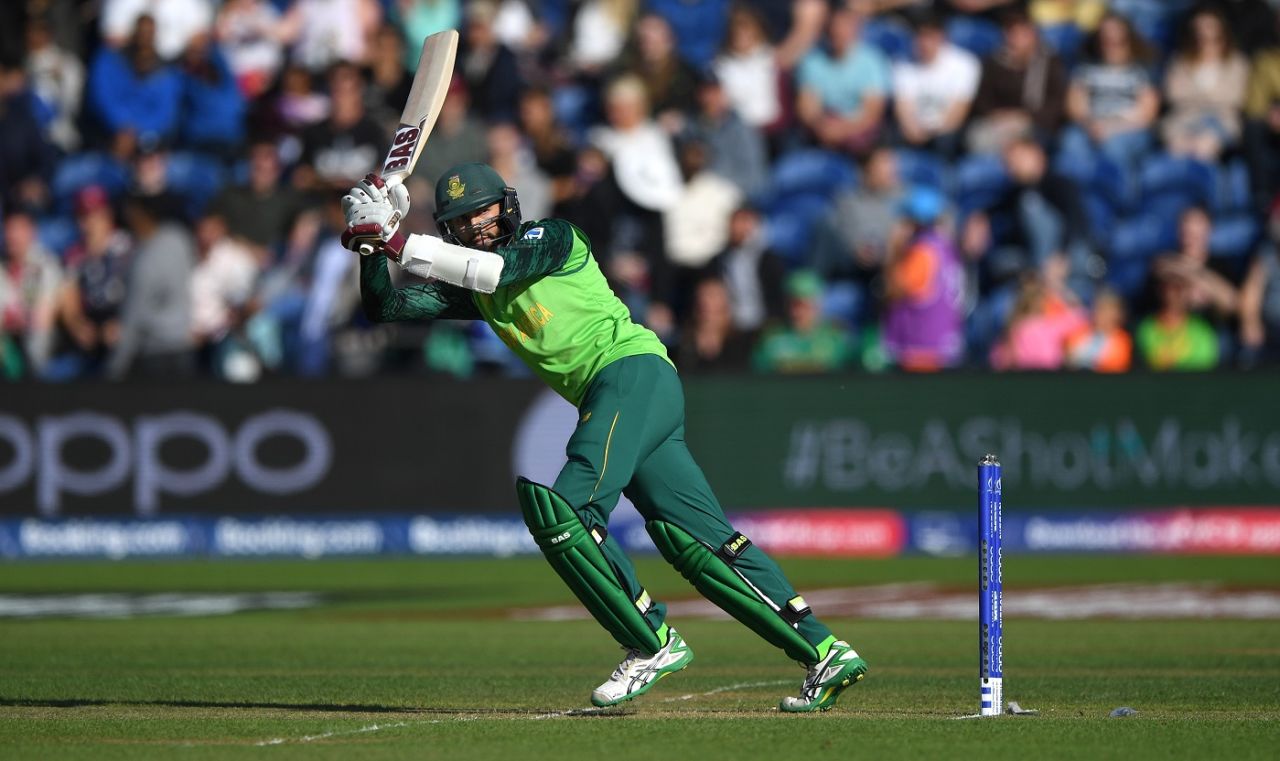 Hashim Amla plays a shot, Afghanistan v South Africa, World Cup 2019, Cardiff, June 15, 2019