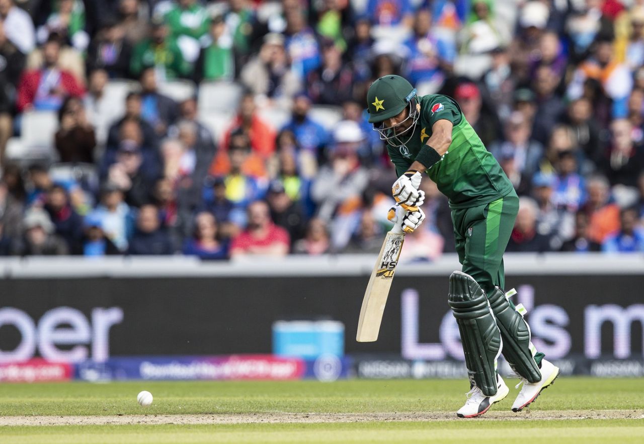Babar Azam brings out the drive, India v Pakistan, World Cup 2019, Manchester, June 16, 2019