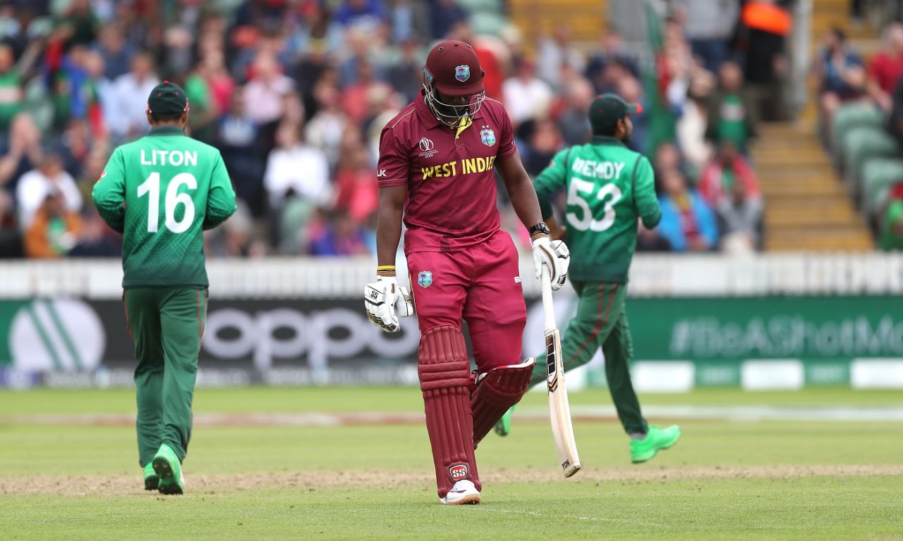 Andre Russell was out for a two-ball duck, Bangladesh v West Indies, World Cup 2019, Taunton, June 17, 2019