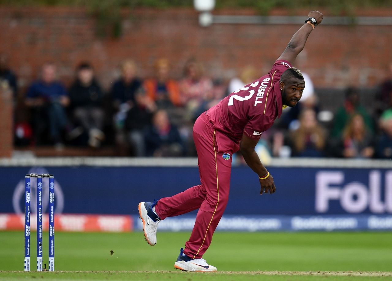 Andre Russell dismissed Soumya Sarkar in just his second over, Bangladesh v West Indies, World Cup 2019, Taunton, June 17, 2019