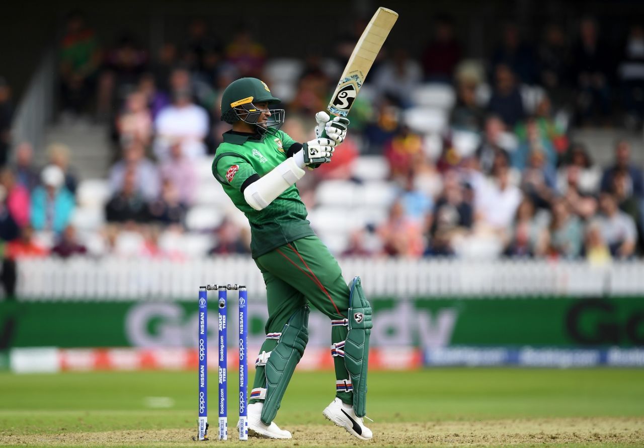Shakib Al Hasan hit his fifth consecutive 50 in ODIs, Bangladesh v West Indies, World Cup 2019, Taunton, June 17, 2019