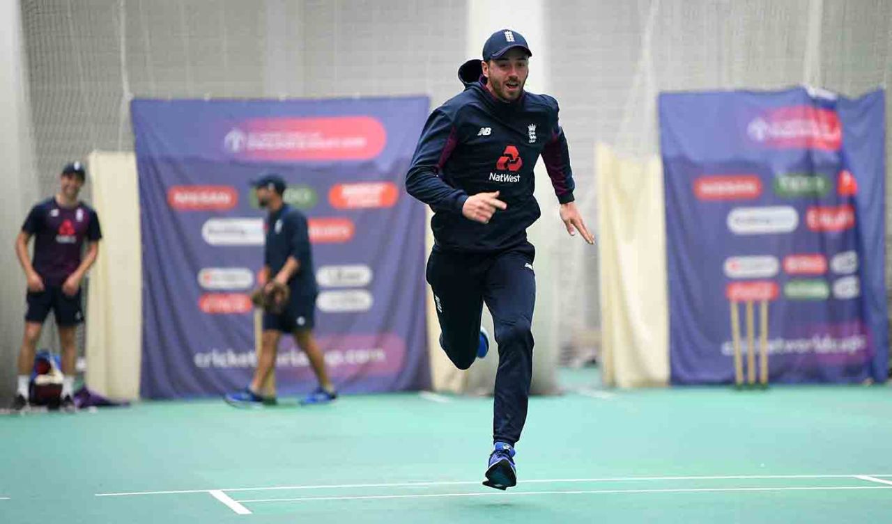 James Vince sprints during an indoor nets session, England v Afghanistan, World Cup, June 17, 2019