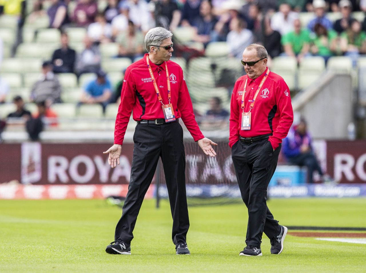 Umpires Nigel Llong and Ian Gould make a pitch inspection, South Africa v New Zealand, World Cup 2019, Birmingham, June 19, 2019