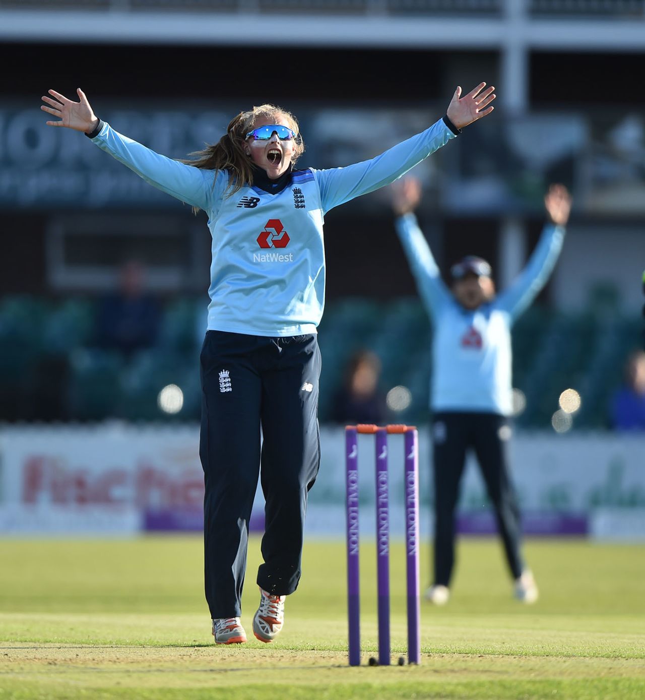 Sophie Ecclestone of England appeals and gets Kycia Knight of West Indies out, England v West Indies, 1st Women's ODI, Leicester, June 6, 2019