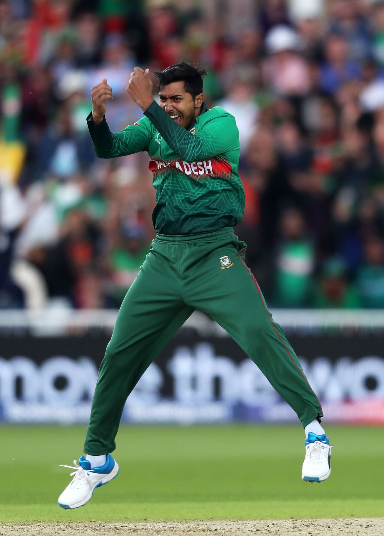 Soumya Sarkar celebrates after taking the wicket of Aaron Finch, Australia v Bangladesh, World Cup 2019, Trent Bridge, June 20, 2019
