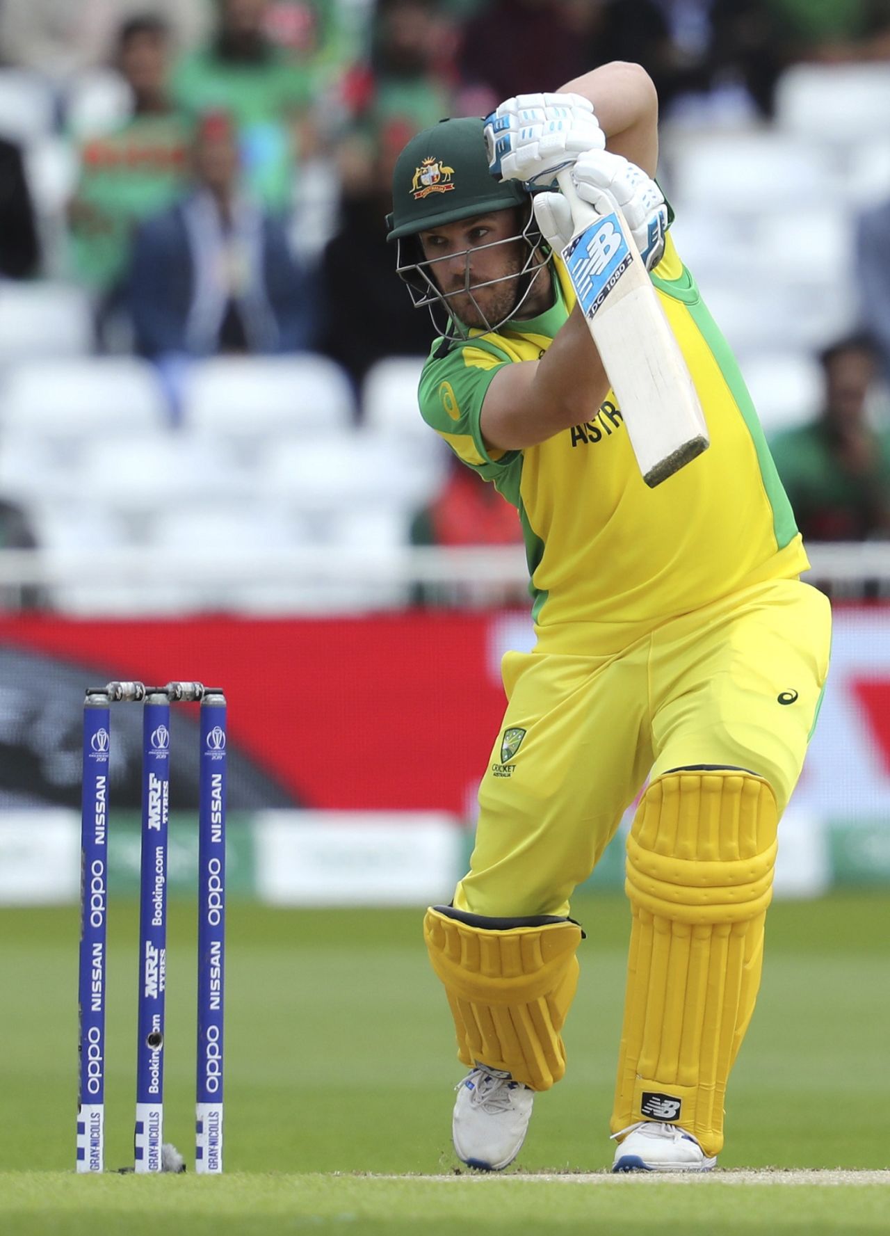 Aaron Finch carves one through the off side, Australia v Bangladesh, World Cup 2019, Trent Bridge, June 20, 2019