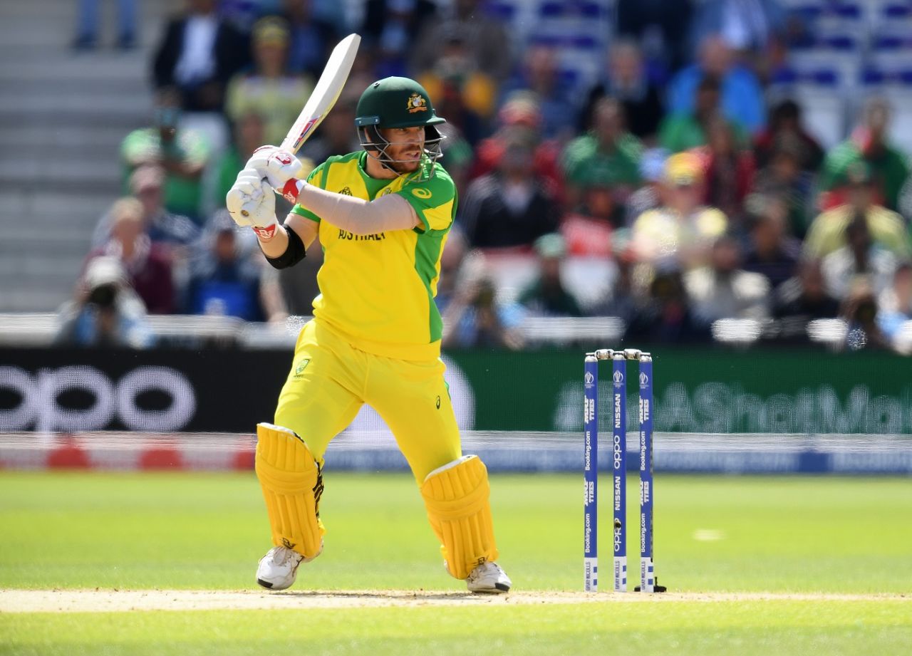 David Warner cuts a loose ball, Australia v Bangladesh, World Cup 2019, Trent Bridge, June 20, 2019