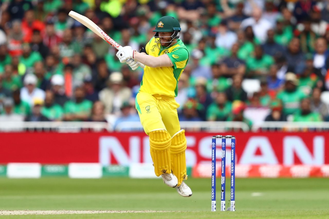 David Warner pulls a delivery to the onside, Australia v Bangladesh, World Cup 2019, Trent Bridge, June 20, 2019