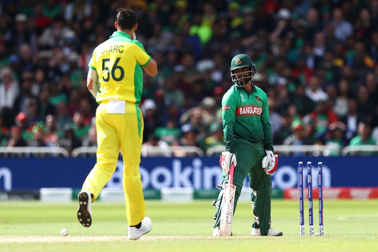 Tamim Iqbal is bowled by Mitchell Starc, Australia v Bangladesh, World Cup 2019, Trent Bridge, June 20, 2019