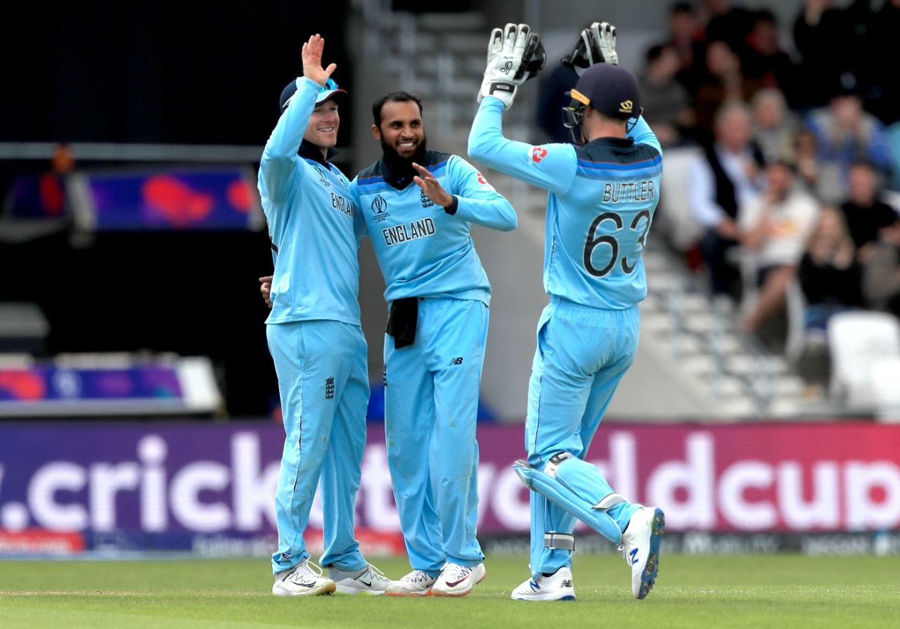 Adil Rashid celebrates after dismissing Kusal Mendis, England v Sri Lanka, World Cup 2019, Headingley, June 21, 2019