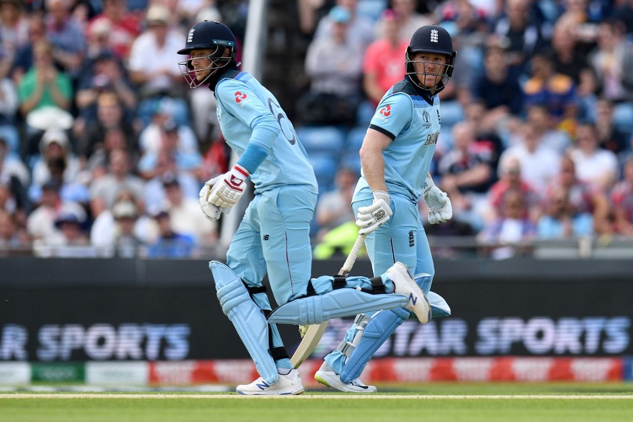 Joe Root and Eoin Morgan run between the wickets, England v Sri Lanka, World Cup 2019, Headingley, June 21, 2019