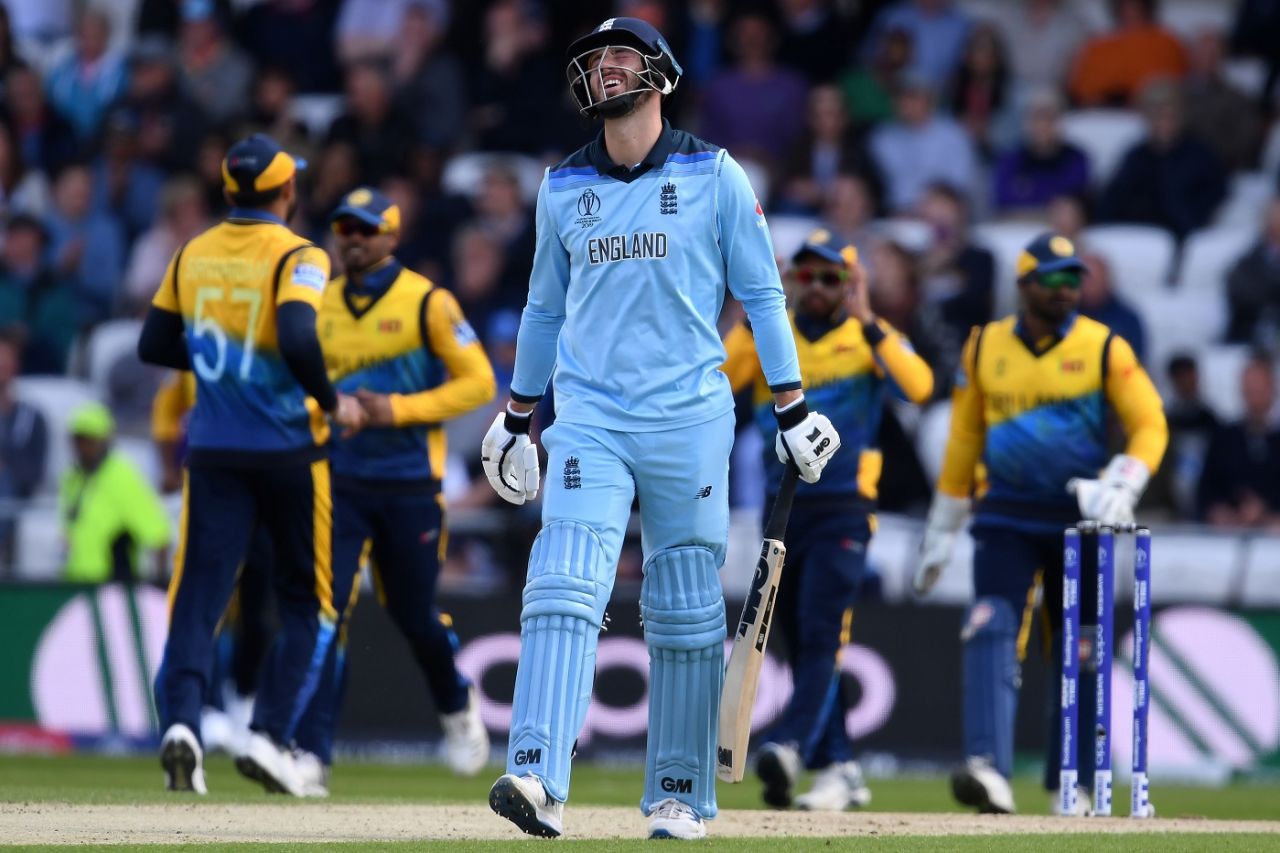 James Vince walks back dejectedly after being dismissed for 14, England v Sri Lanka, World Cup 2019, Headingley, June 21, 2019