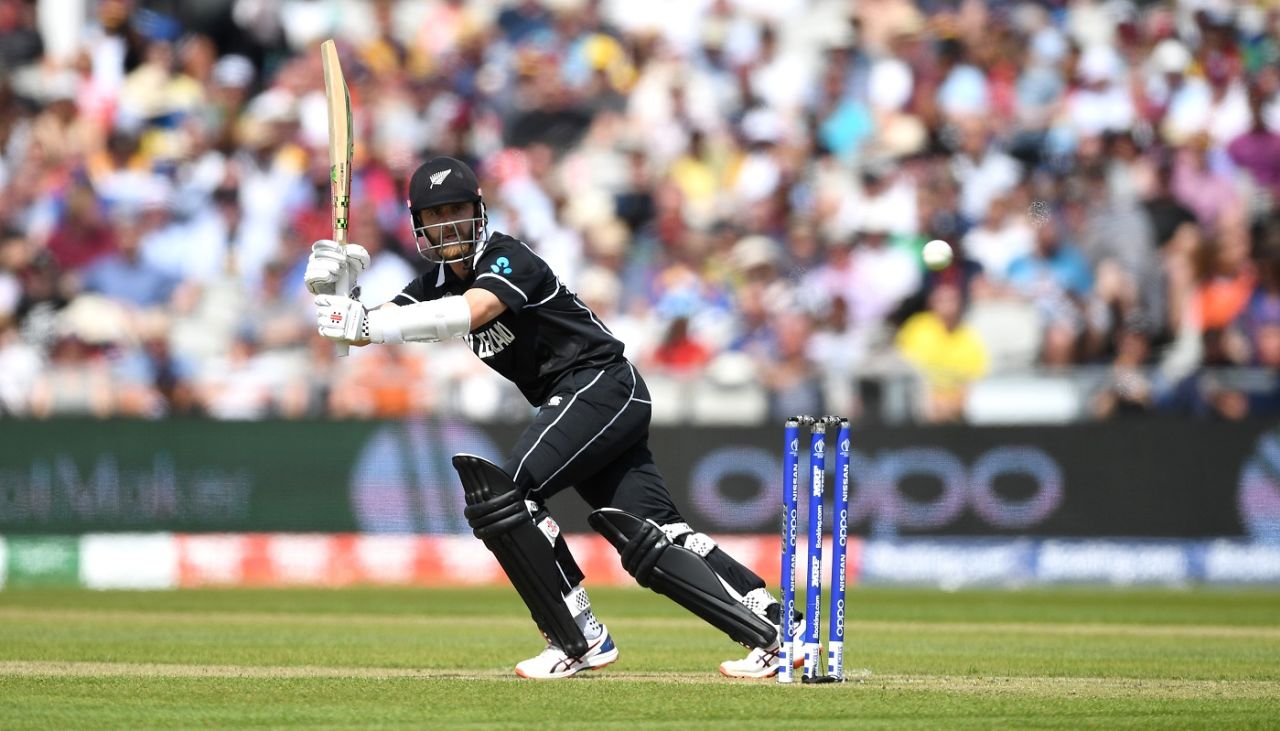 Kane Williamson plays a shot, New Zealand v West Indies, World Cup 2019, Manchester, June 22, 2019