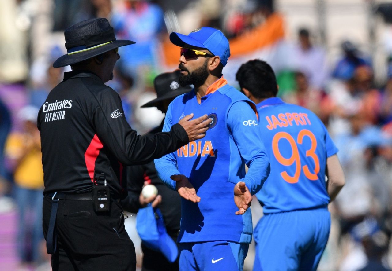 Virat Kohli talks with the umpire, Afghanistan v India, World Cup 2019, Southampton, June 22, 2019