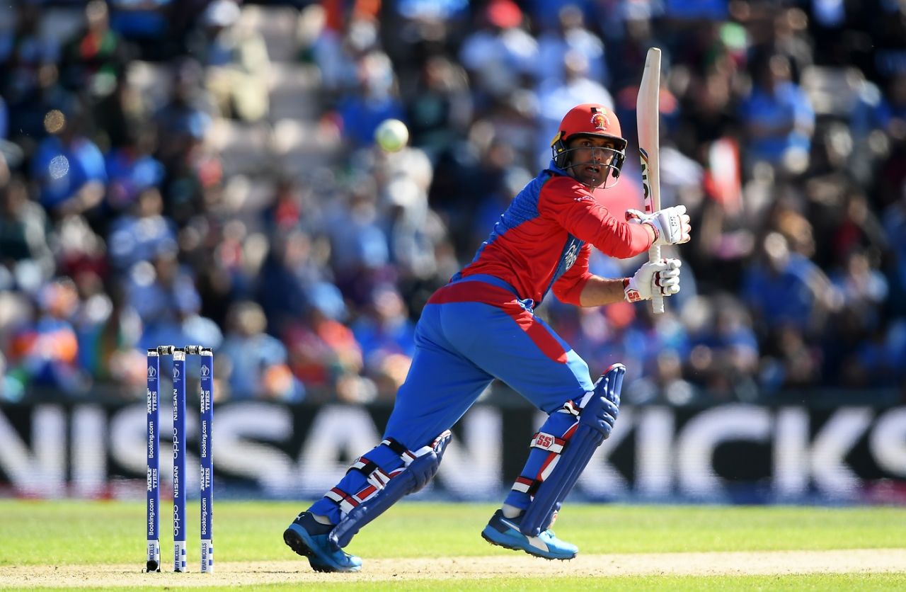 Mohammad Nabi plays a shot, Afghanistan v India, World Cup 2019, Southampton, June 22, 2019