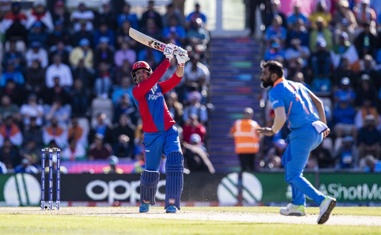 Mohammad Nabi goes after Mohammed Shami, Afghanistan v India, World Cup 2019, Southampton, June 22, 2019
