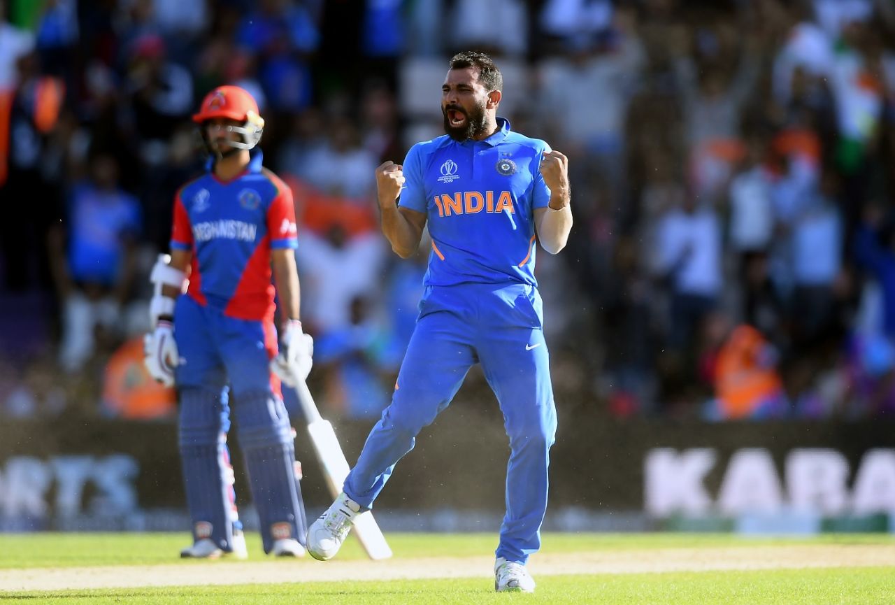 Mohammed Shami is pumped up after his hat-trick, Afghanistan v India, World Cup 2019, Southampton, June 22, 2019