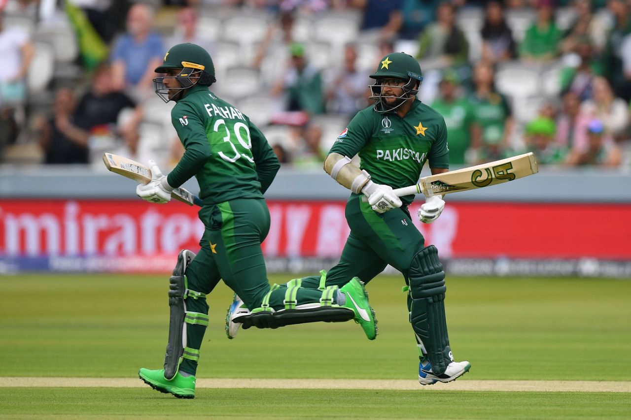 Fakhar Zaman and Imam ul Haq run between the wickets, Pakistan v South Africa, World Cup 2019, Lords, June 7, 2019