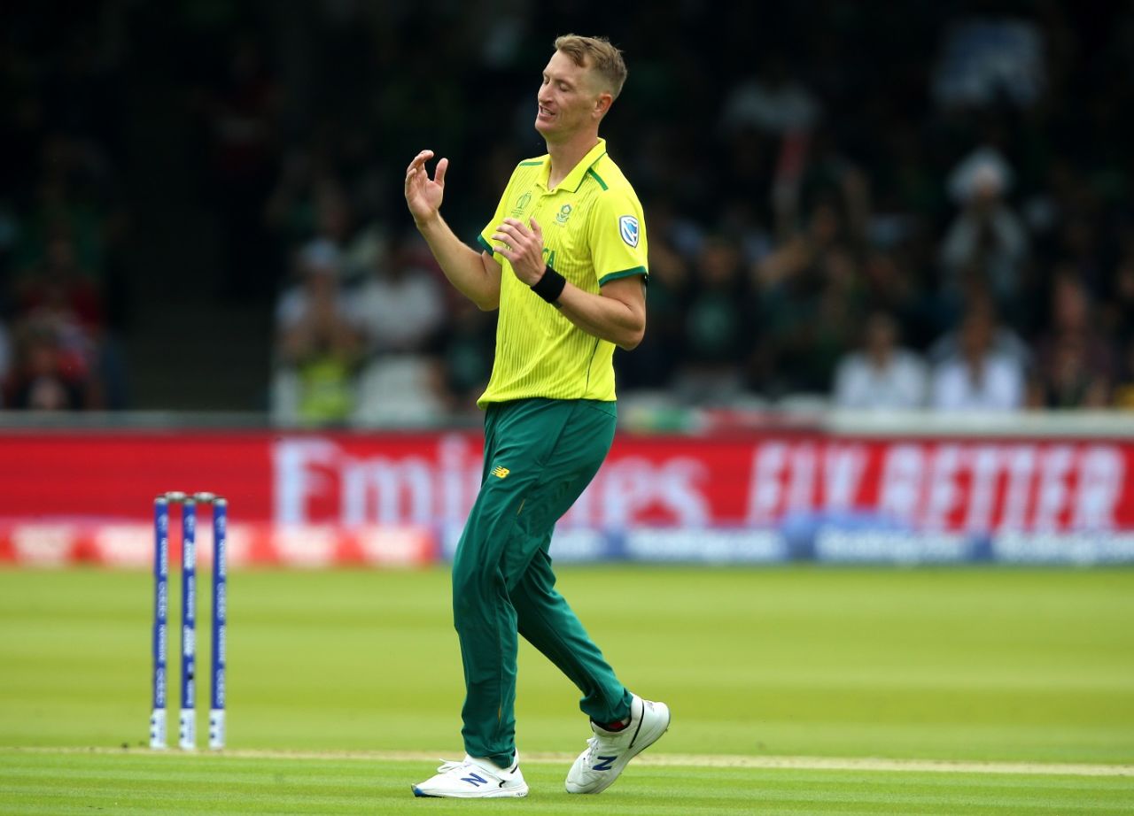 Chris Morris reacts as an edge flies just past wide first slip, Pakistan v South Africa, World Cup 2019, Lords, June 7, 2019