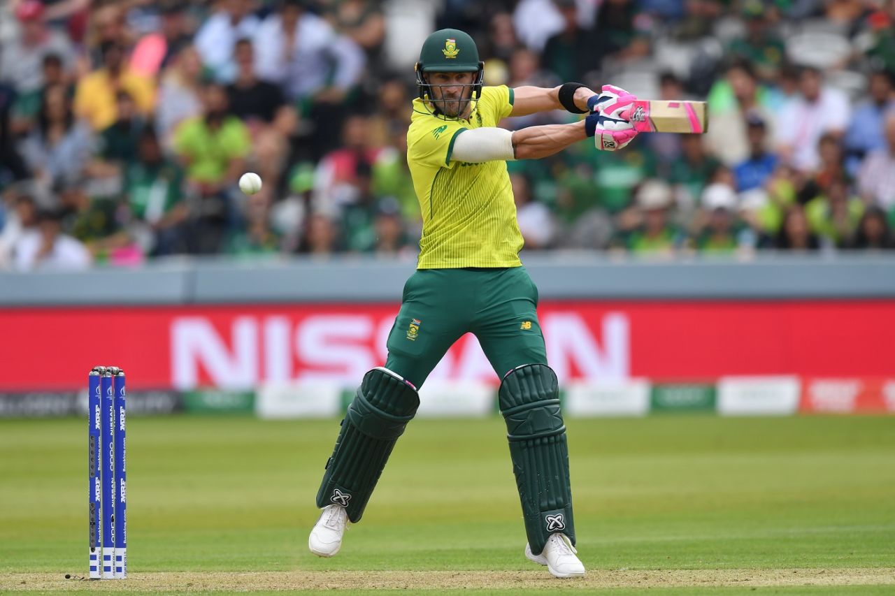 Faf du Plessis plays a shot through the offside, Pakistan v South Africa, World Cup 2019, Lords, June 7, 2019