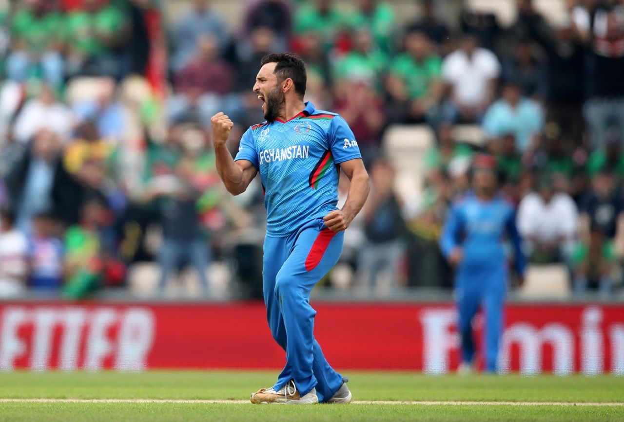 Gulbadin Naib got two important wickets at the death, Afghanistan v Bangladesh, World Cup 2019, Southampton, June 24, 2019