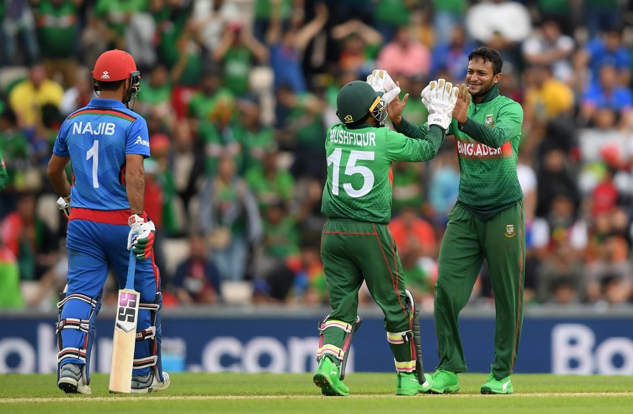 Shakib Al Hasan became the first Bangladeshi cricketer to score a 50 and take a five-wicket haul in a World Cup match, Afghanistan v Bangladesh, World Cup 2019, Southampton, June 24, 2019