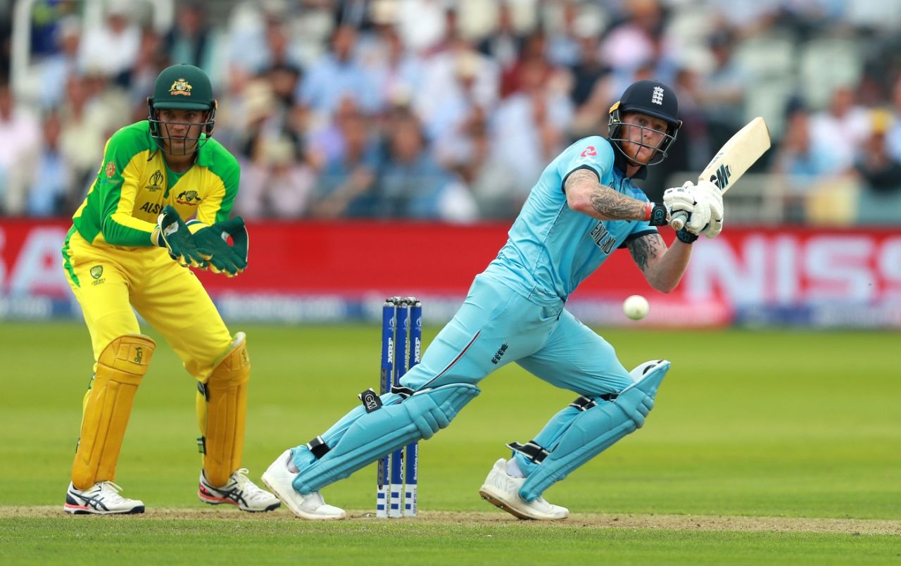 Ben Stokes plays a shot, England v Australia, World Cup 2019, Lord's, June 25, 2019