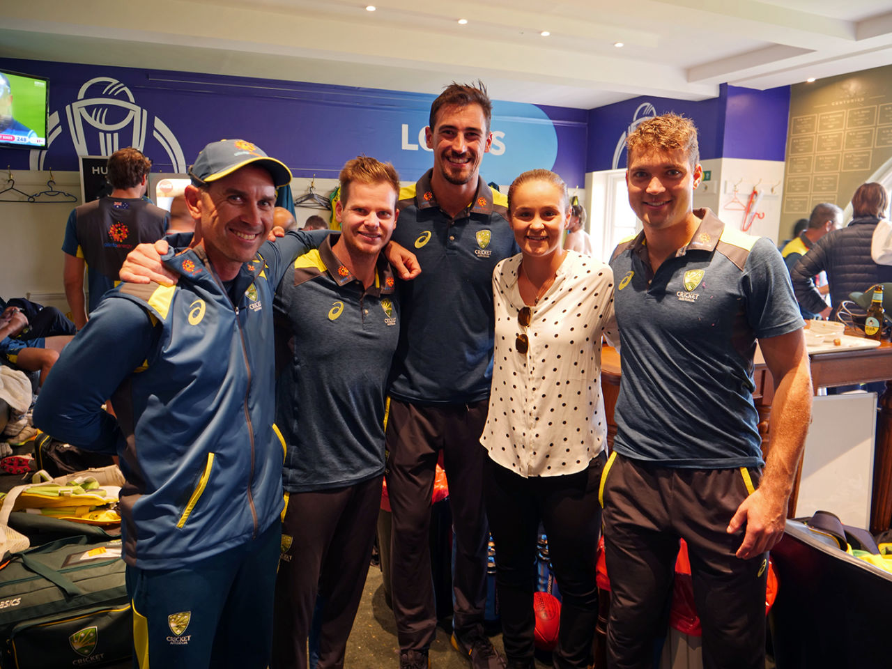 Ash Barty visits the Australian dressing room at Lord's