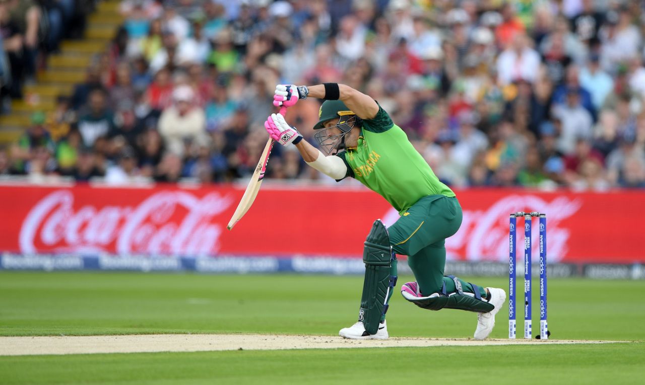 Faf du Plessis drives to the boundary, World Cup 2019, New Zealand v South Africa, Edgbaston, Birmingham, England, June 19, 2019