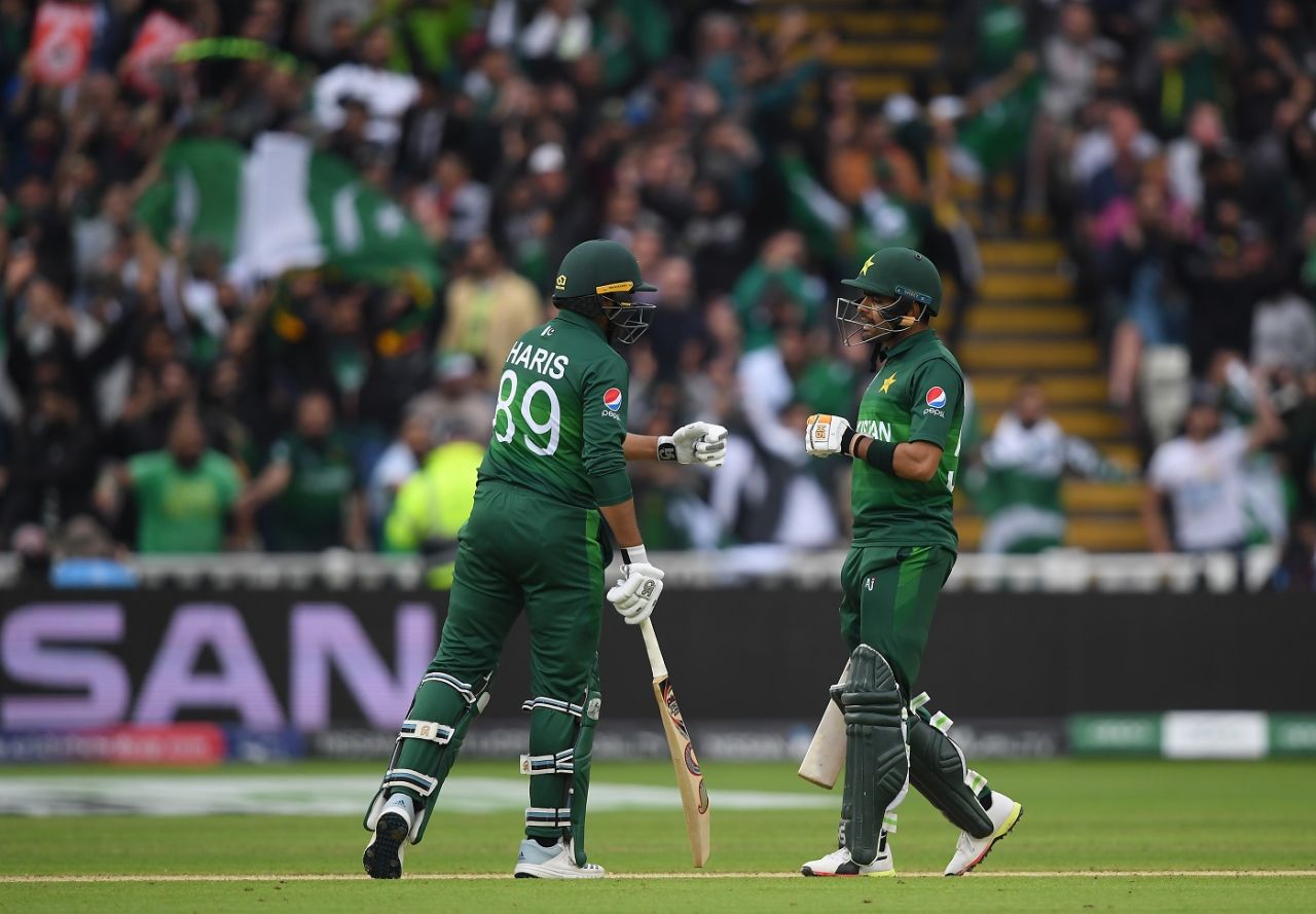 Babar Azam and Haris Sohail's partnership powered Pakistan's chase, New Zealand v Pakistan, World Cup 2019, Birmingham, June 26, 2019