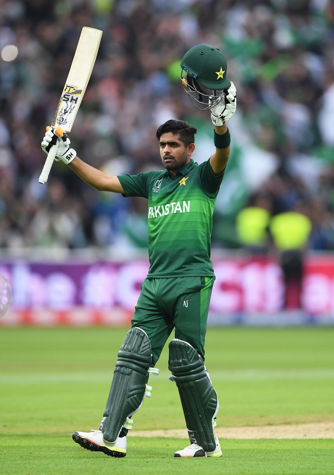 Babar Azam celebrates his century, New Zealand v Pakistan, World Cup 2019, Birmingham, June 26, 2019