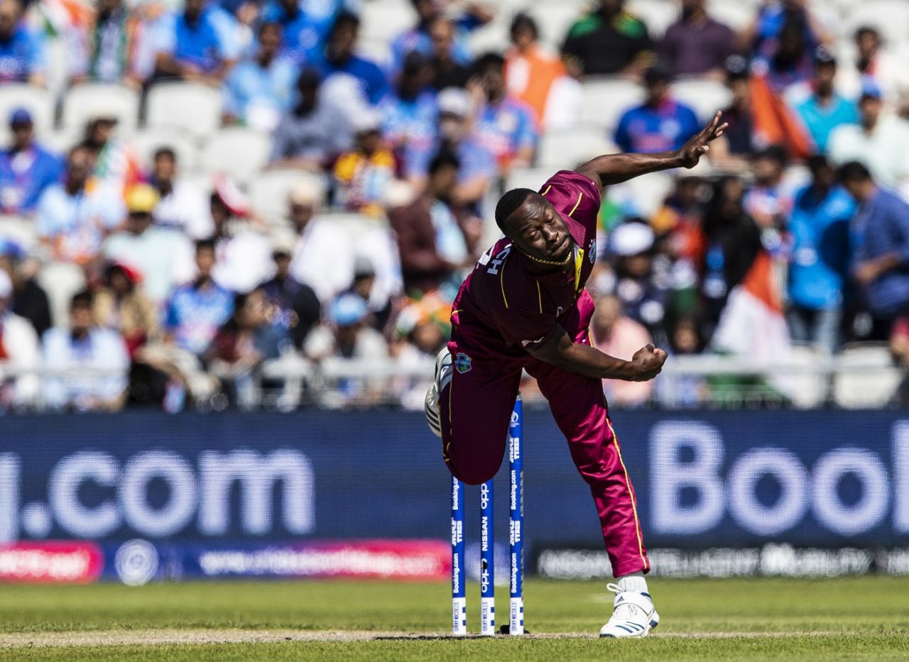 Kemar Roach took Rohit Sharma's wicket early, India v West Indies, World Cup 2019, Old Trafford, June 27, 2019