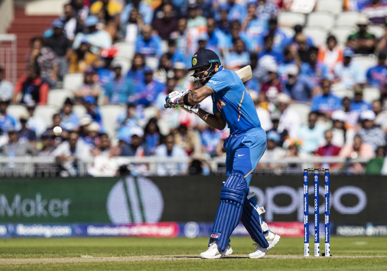 Virat Kohli slaps a cut through cover point, India v West Indies, World Cup 2019, Old Trafford, June 27, 2019